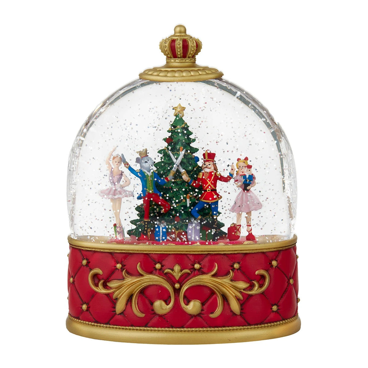 8-inch Nutcracker Suite crown water lantern with spinning glitter, LED tree, and festive figures.