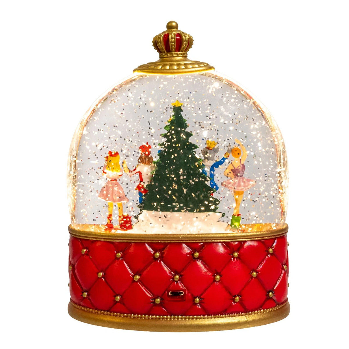 8-inch Nutcracker Suite crown water lantern with spinning glitter, LED lights, and Christmas tree.