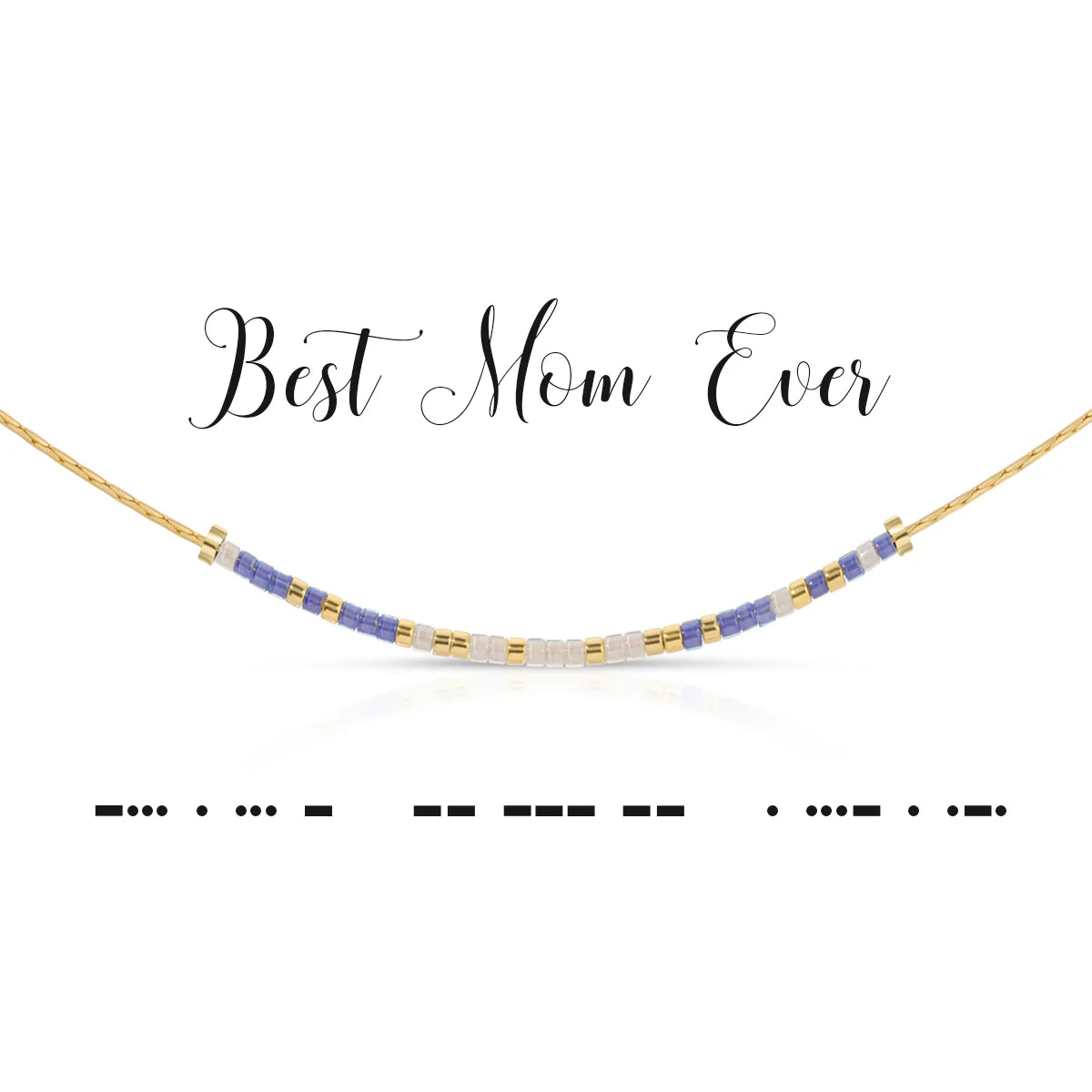 Denim blue and white glass bead necklace with Morse code message
