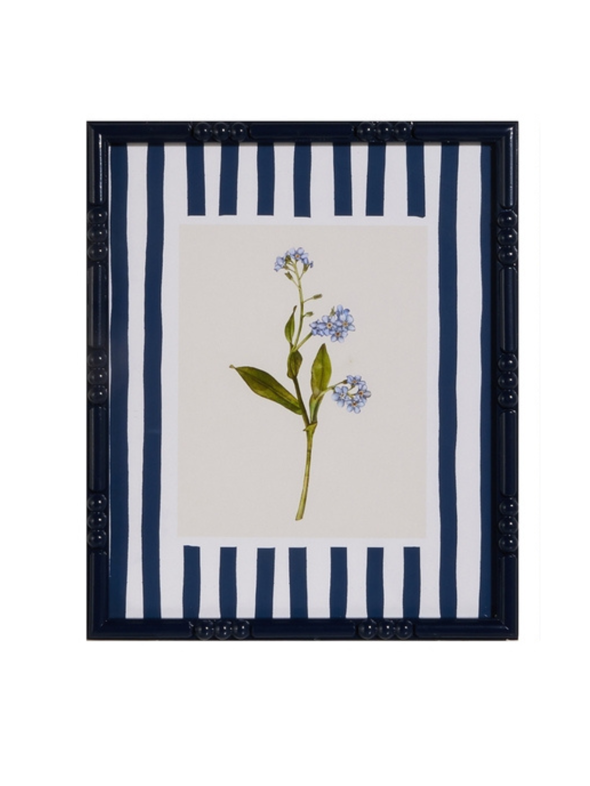 Framed wall art featuring a blue cornflower floral print on wood.