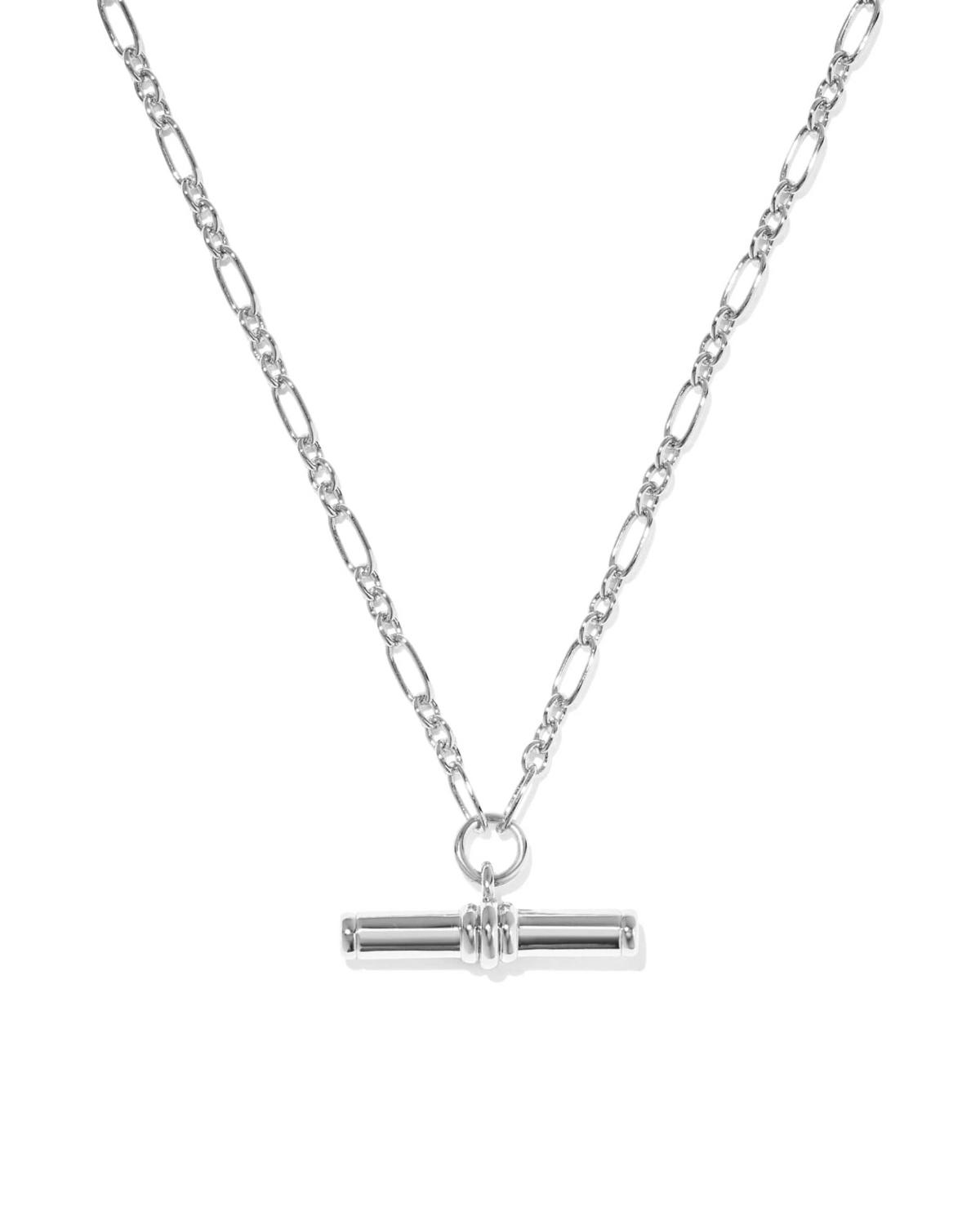 Silver Bree Metal T Bar Short Pendant Necklace with a textured oval-link chain.