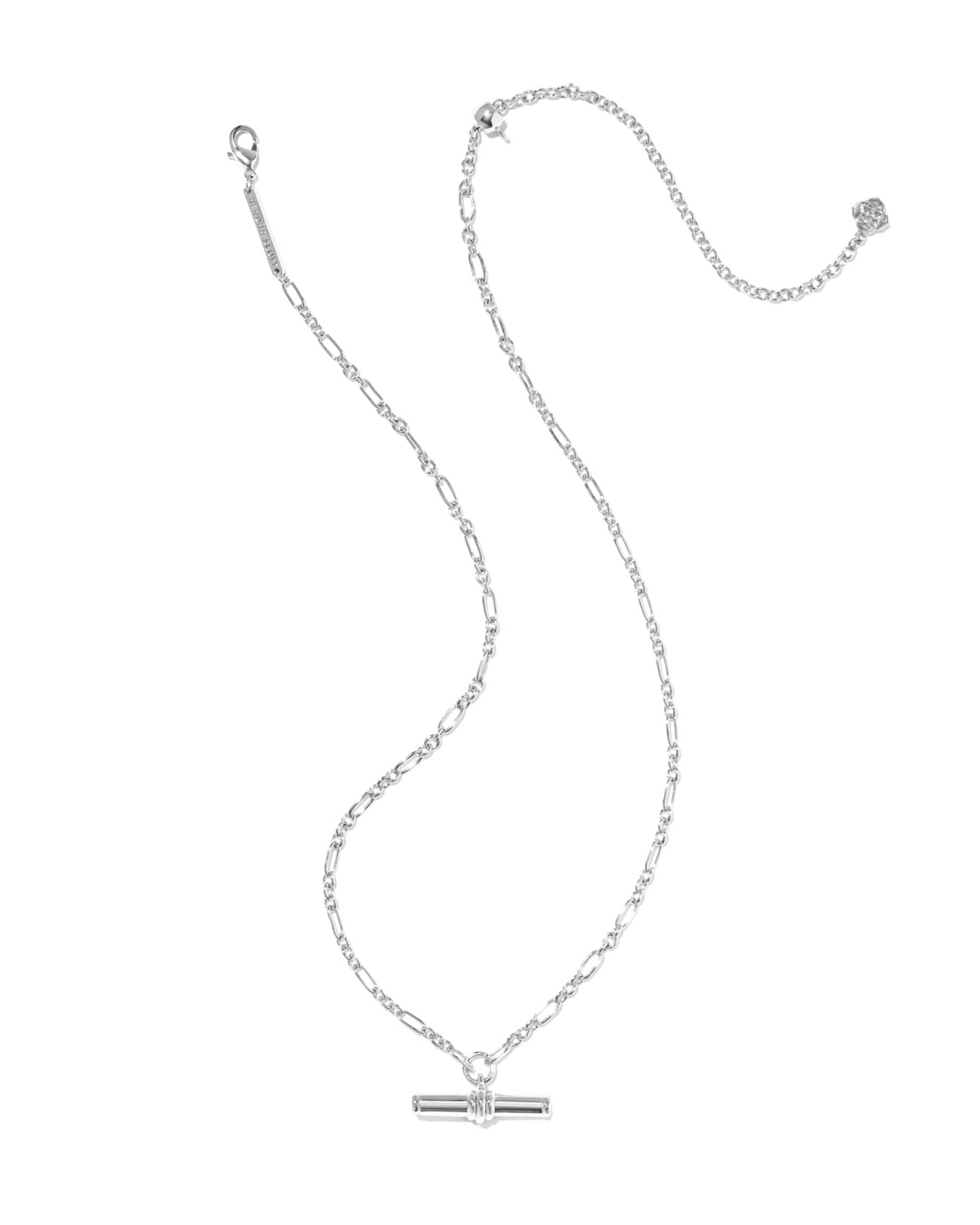 Silver Bree Metal T Bar Short Pendant Necklace with a textured oval-link chain and lobster clasp.