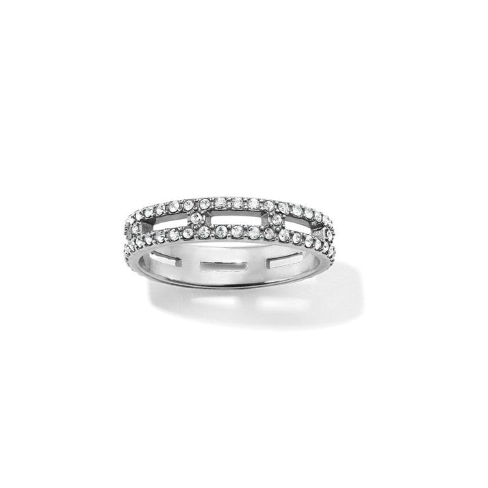 Silver plated ring with fine quality crystal stones in a delicate band.