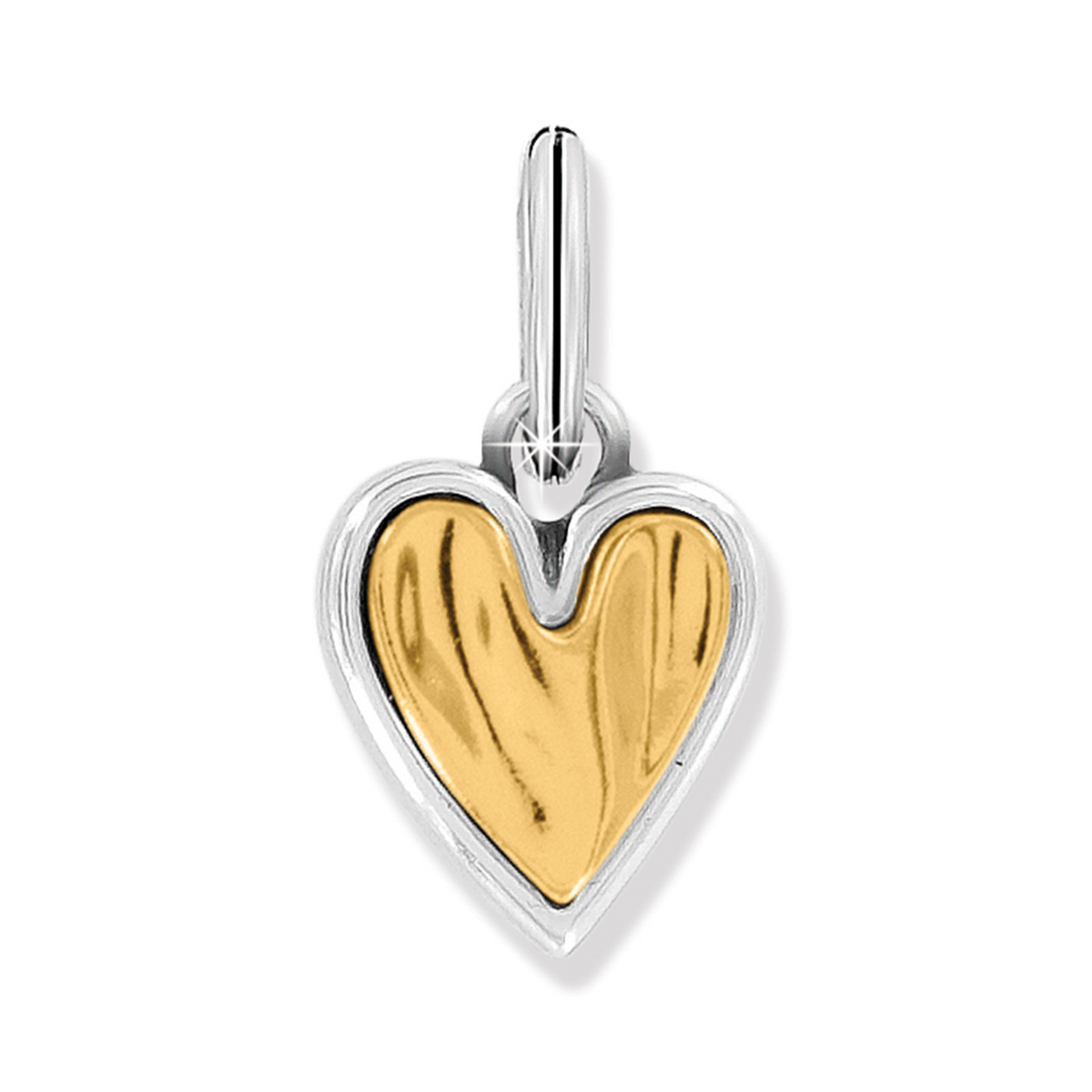 Two-tone silver and gold cascade heart charm with a hand-sculpted, free-flowing design.