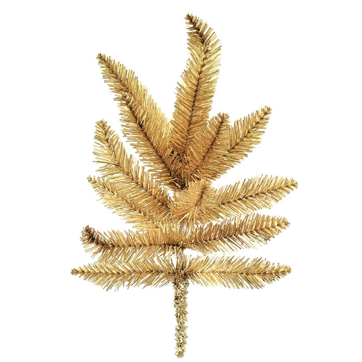 18-inch champagne gold tinsel spray with multiple shimmering pine-like branches.