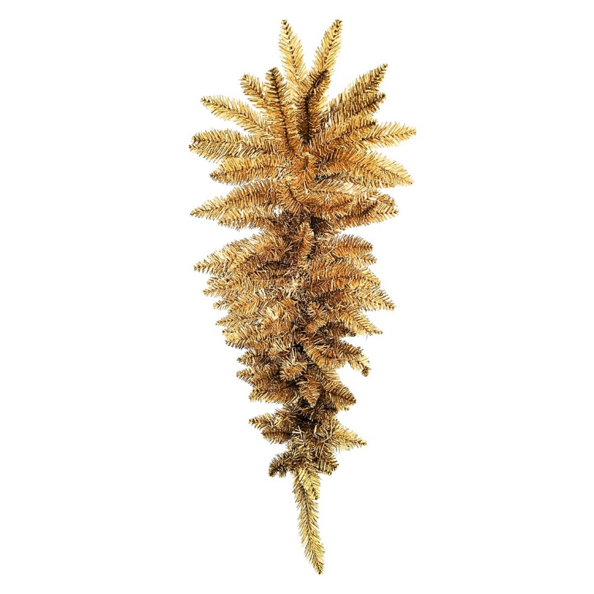30-inch champagne gold tinsel teardrop swag with artificial pine needle branches.