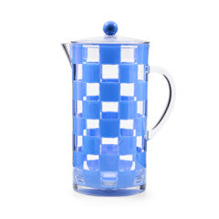 Blue checkered acrylic pitcher with a handle