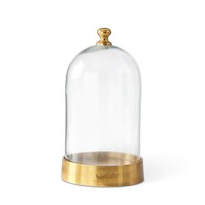 Clear glass cloche with an antiqued gold metal base and top knob.
