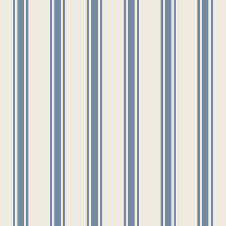 Folded cocktail napkin in cornflower blue linen with white stripes