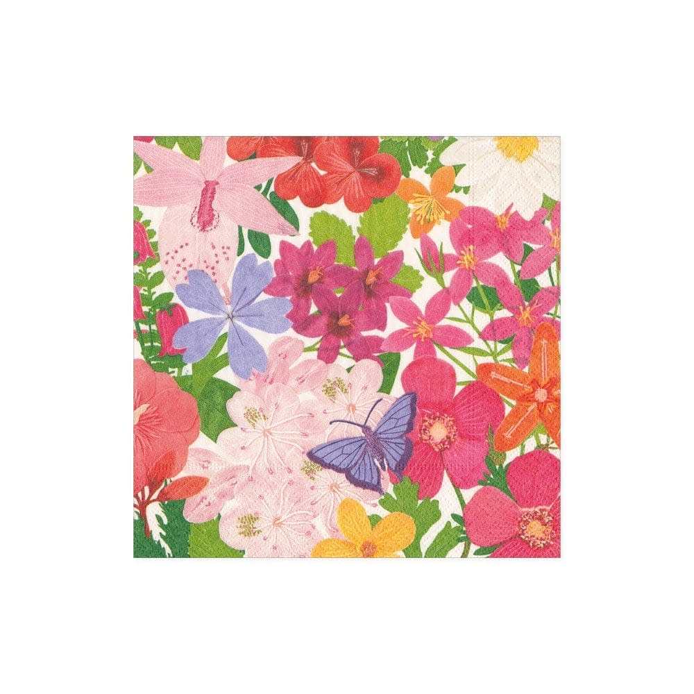 Triple-ply cocktail napkins with a floral Halsted print pattern in soft pastel tones.