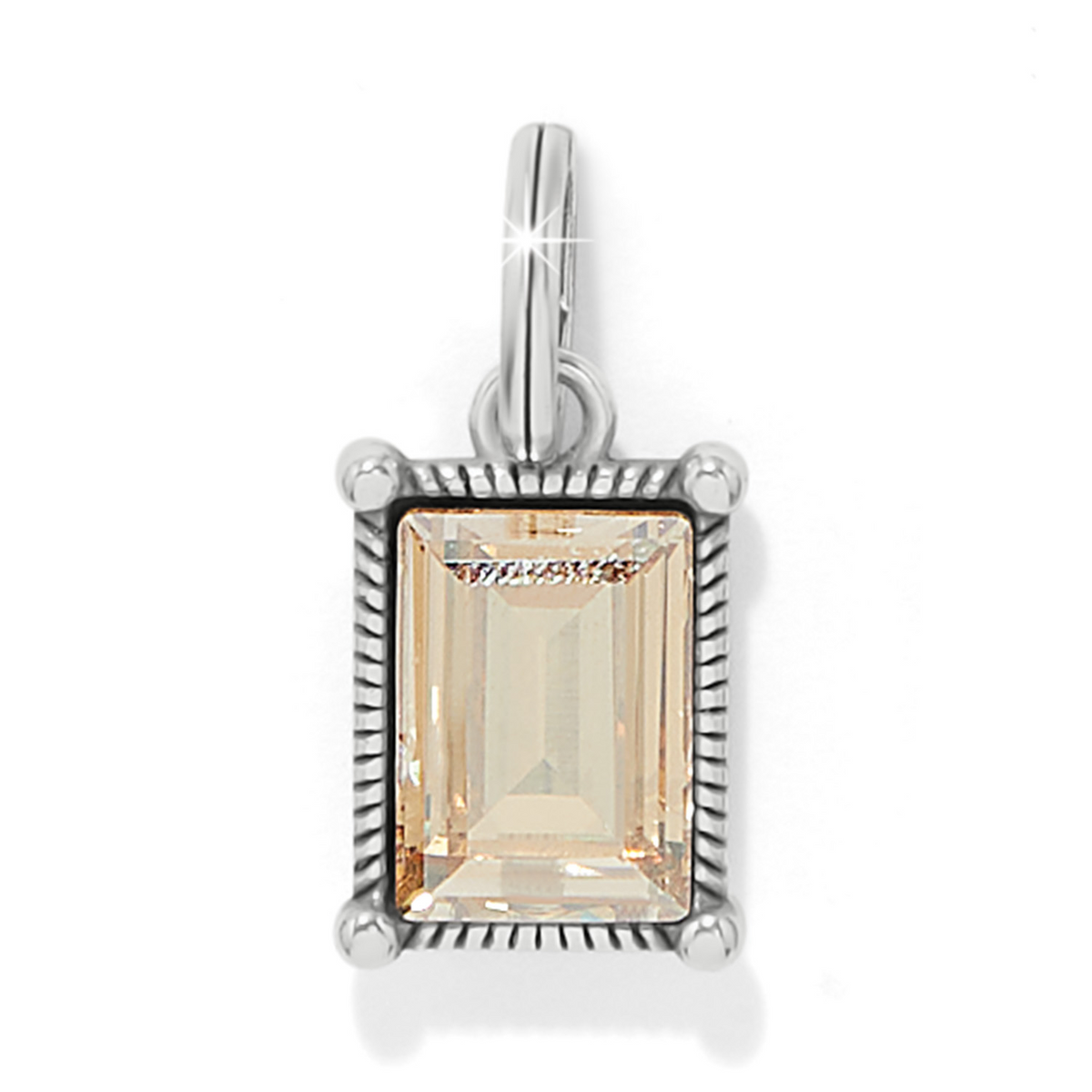 Cristela Color Amulet featuring a rectangular golden shadow crystal in a silver-plated frame.