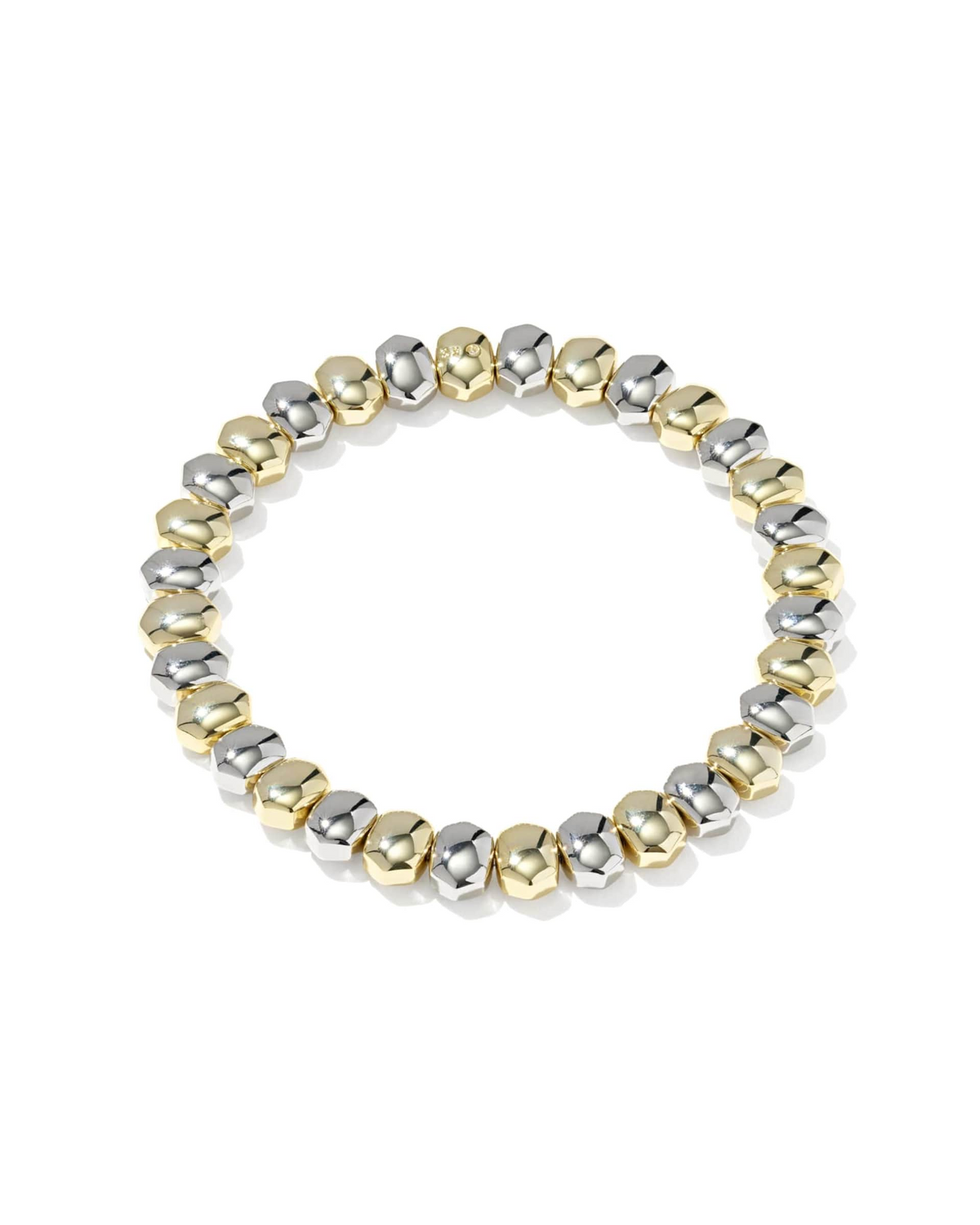 Daphne stretch bracelet featuring alternating gold and silver faceted hexagonal beads.