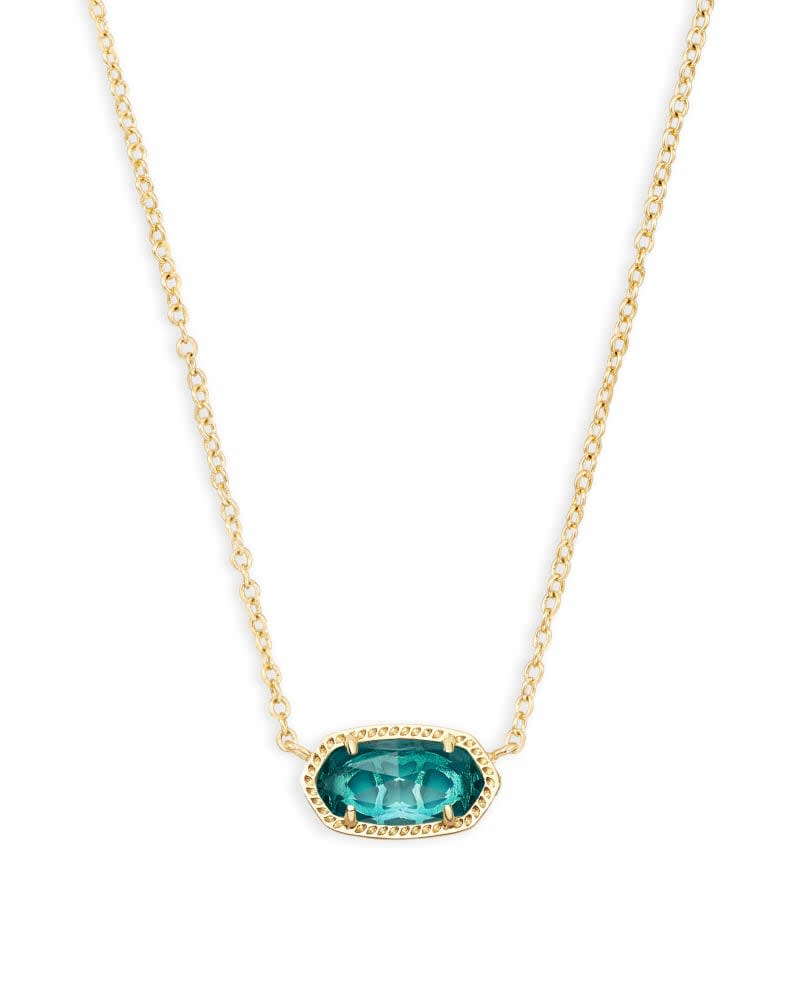 Elisa Short Pendant Necklace in gold with a horizontal oval London Blue stone.