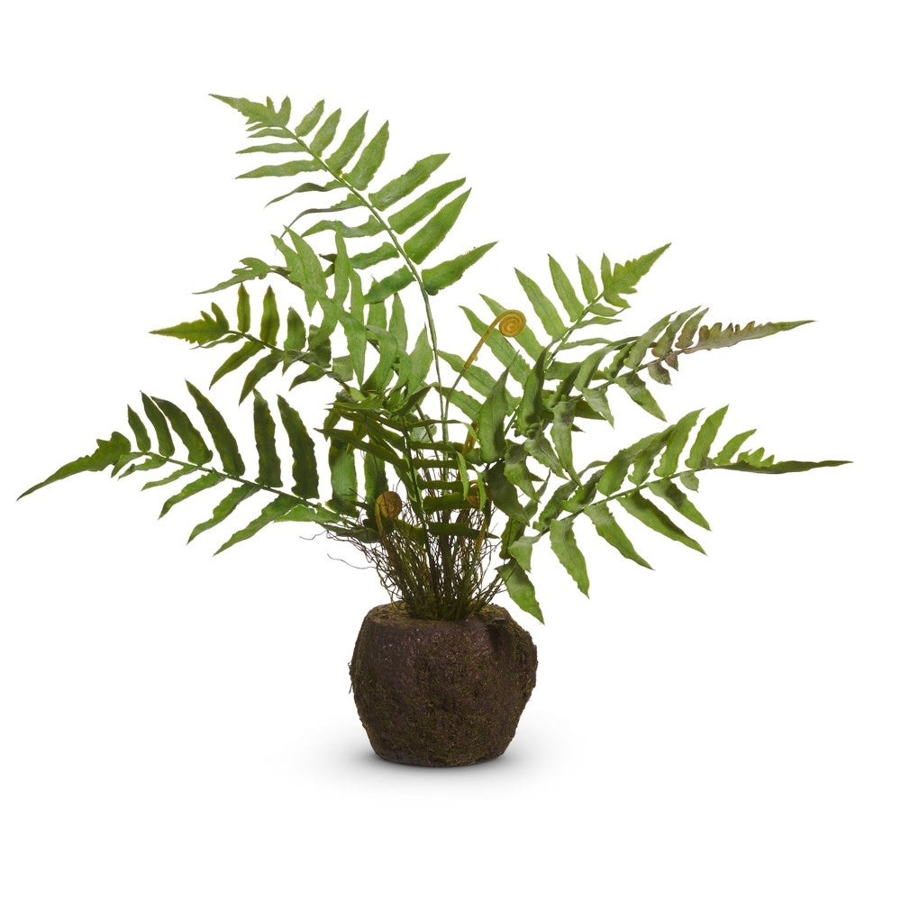 Eighteen-inch fern moss drop-in planter made of plastic foam with lush green texture.
