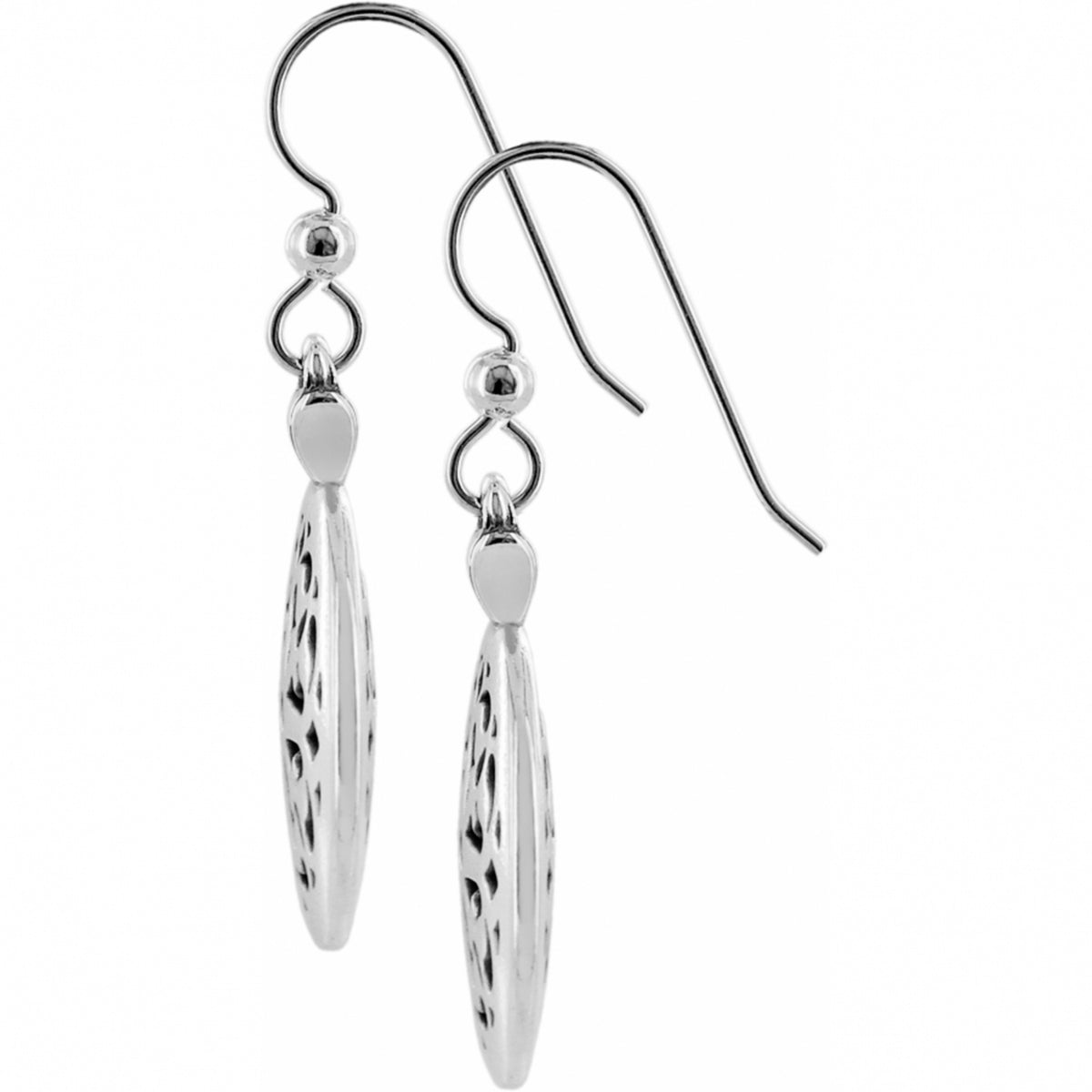 Silver plated French wire earrings with a classic drop silhouette measuring one inch in length.