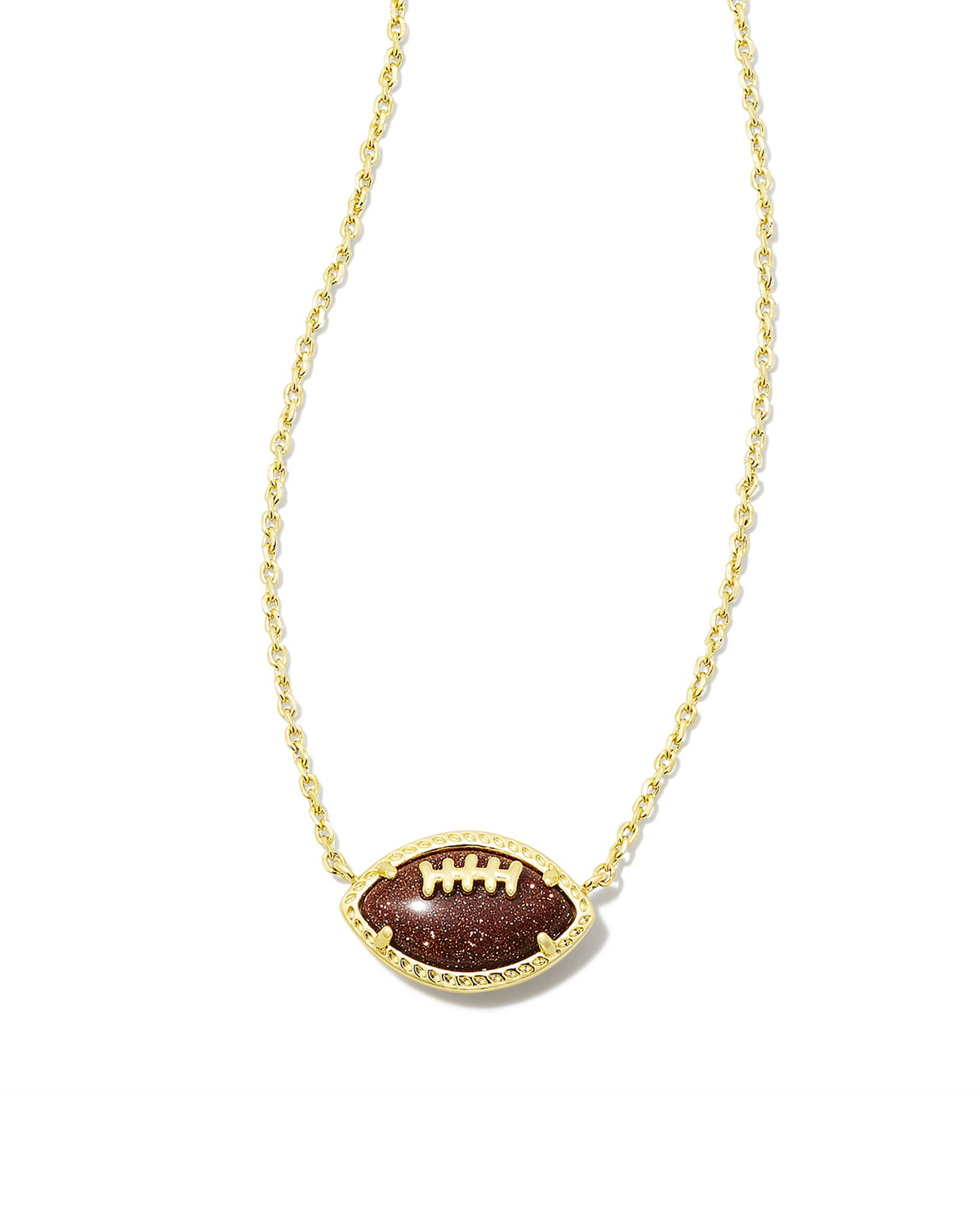 Football Short Pendant Necklace in gold with an orange goldstone football-shaped charm.