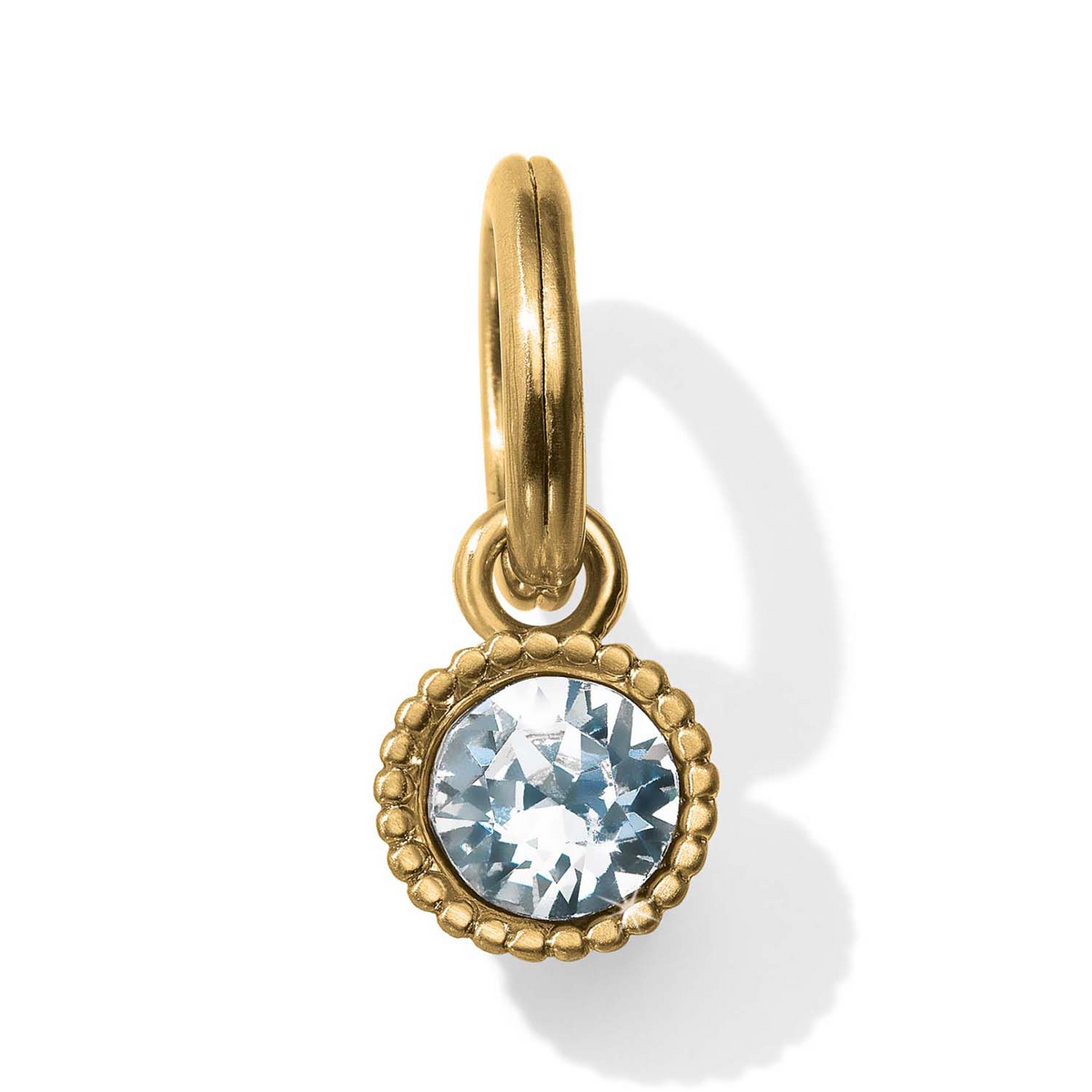 Glitz Birthstone Amulet in gold-plated finish with a round faceted light blue crystal.