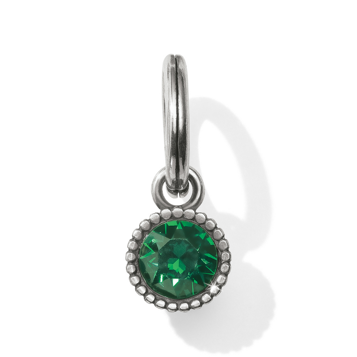 Glitz Birthstone Amulet featuring a faceted green crystal in a silver-plated beaded setting.