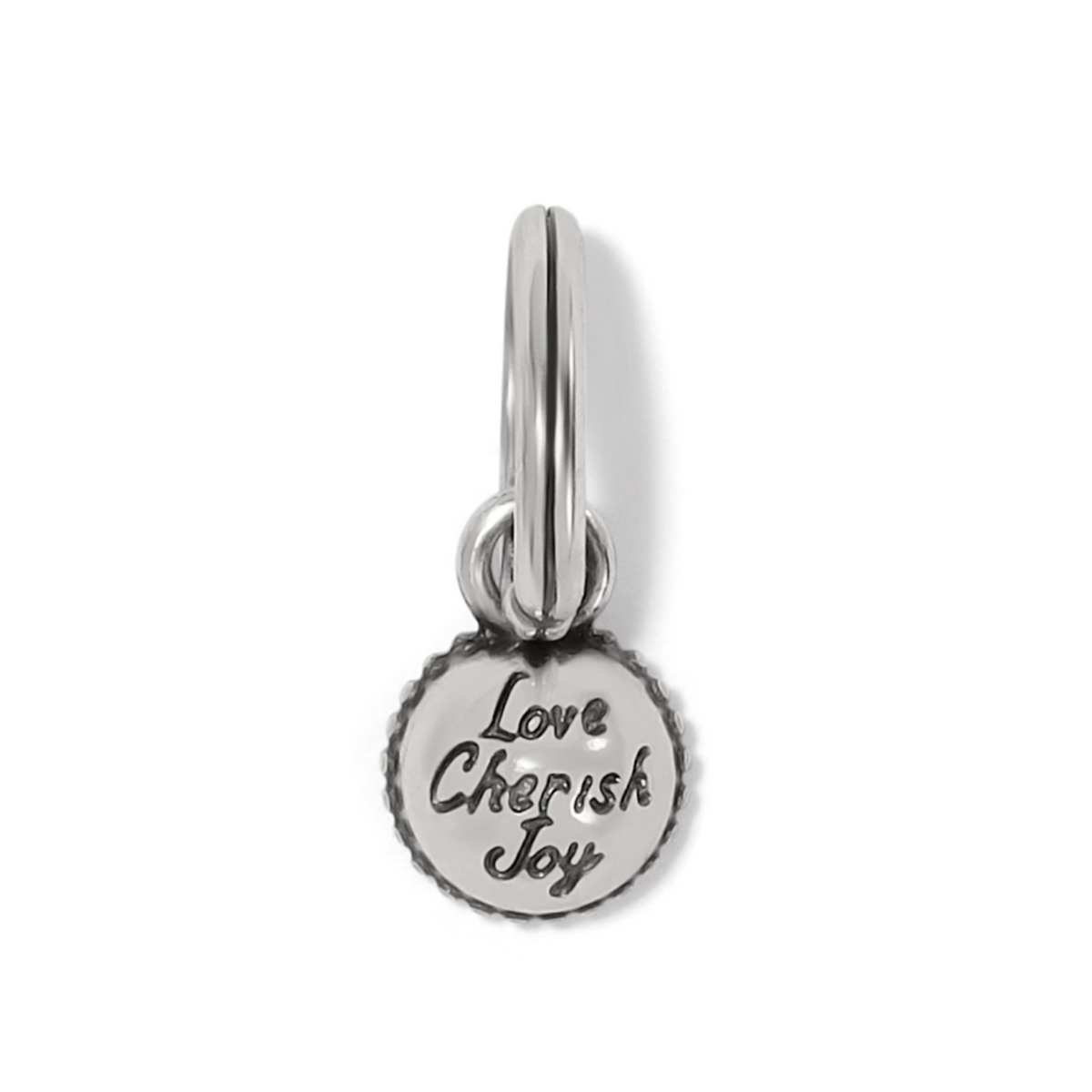 Silver-plated Glitz Birthstone Amulet charm engraved with the words Love, Cherish, Joy.