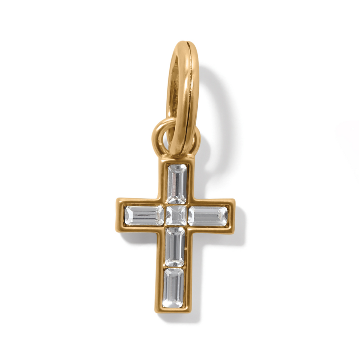 Golden Ray Cross Charm with gold plating and fine quality baguette-cut crystals.
