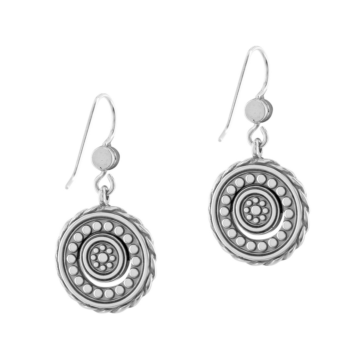 Halo Eclipse French Wire Earrings in silver-plated metal with circular enamel and crystal details.