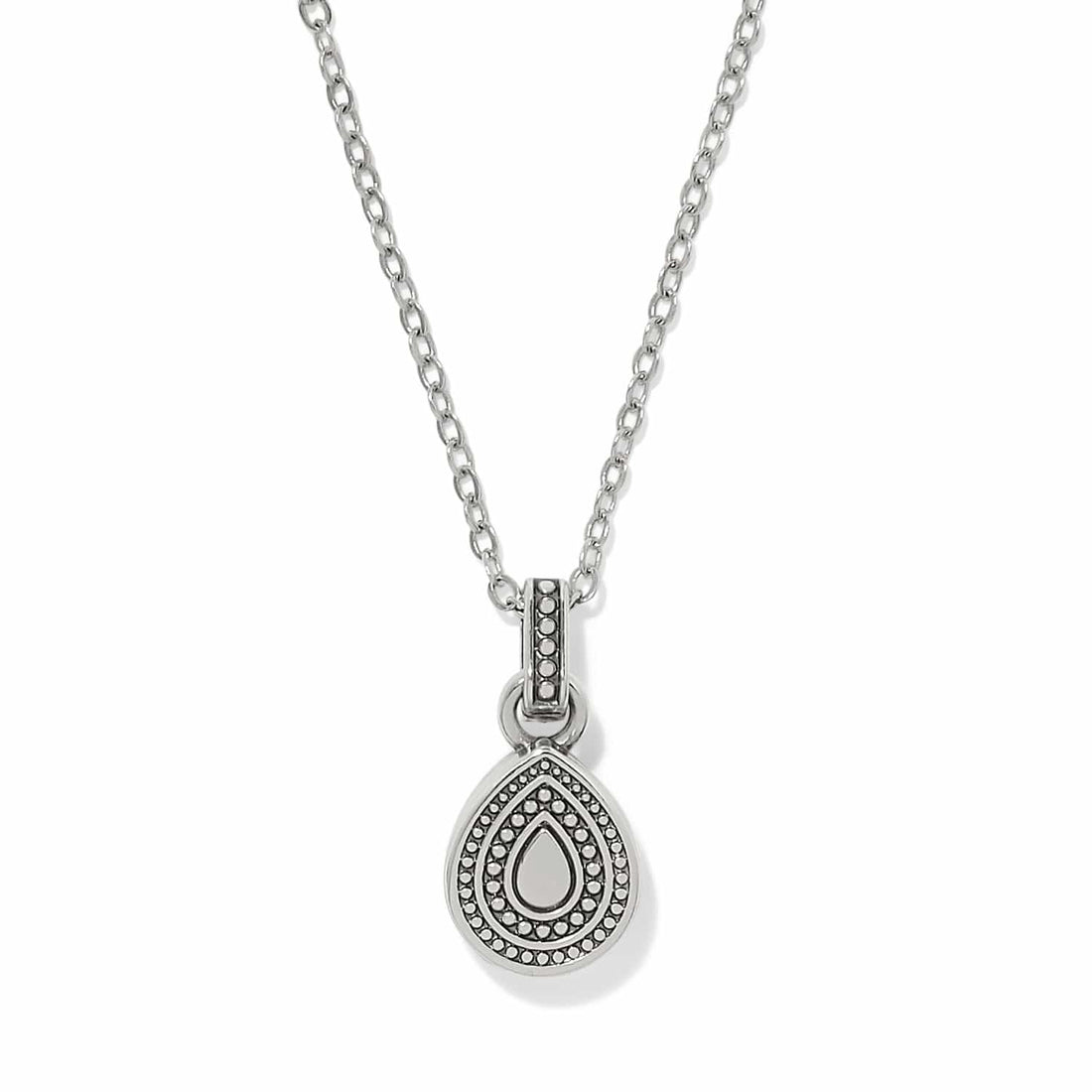 Silver-plated Halo Gemma Petite Teardrop Necklace with blue enamel and crystal details.