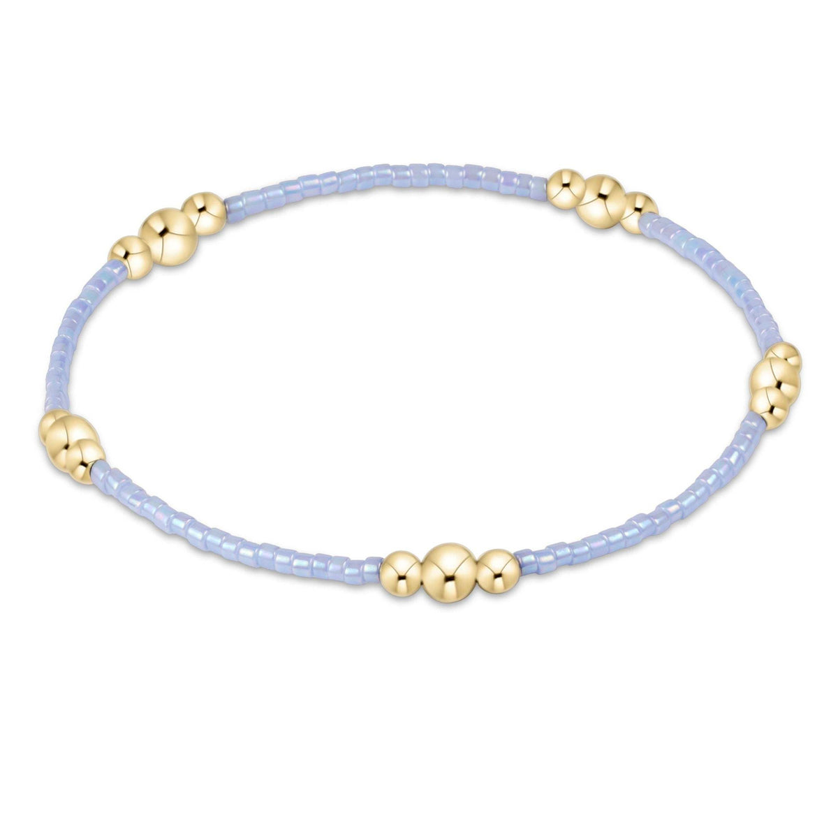 Hand-beaded gold-filled bracelet with seed beads in ocean mix colors on elastic cord.