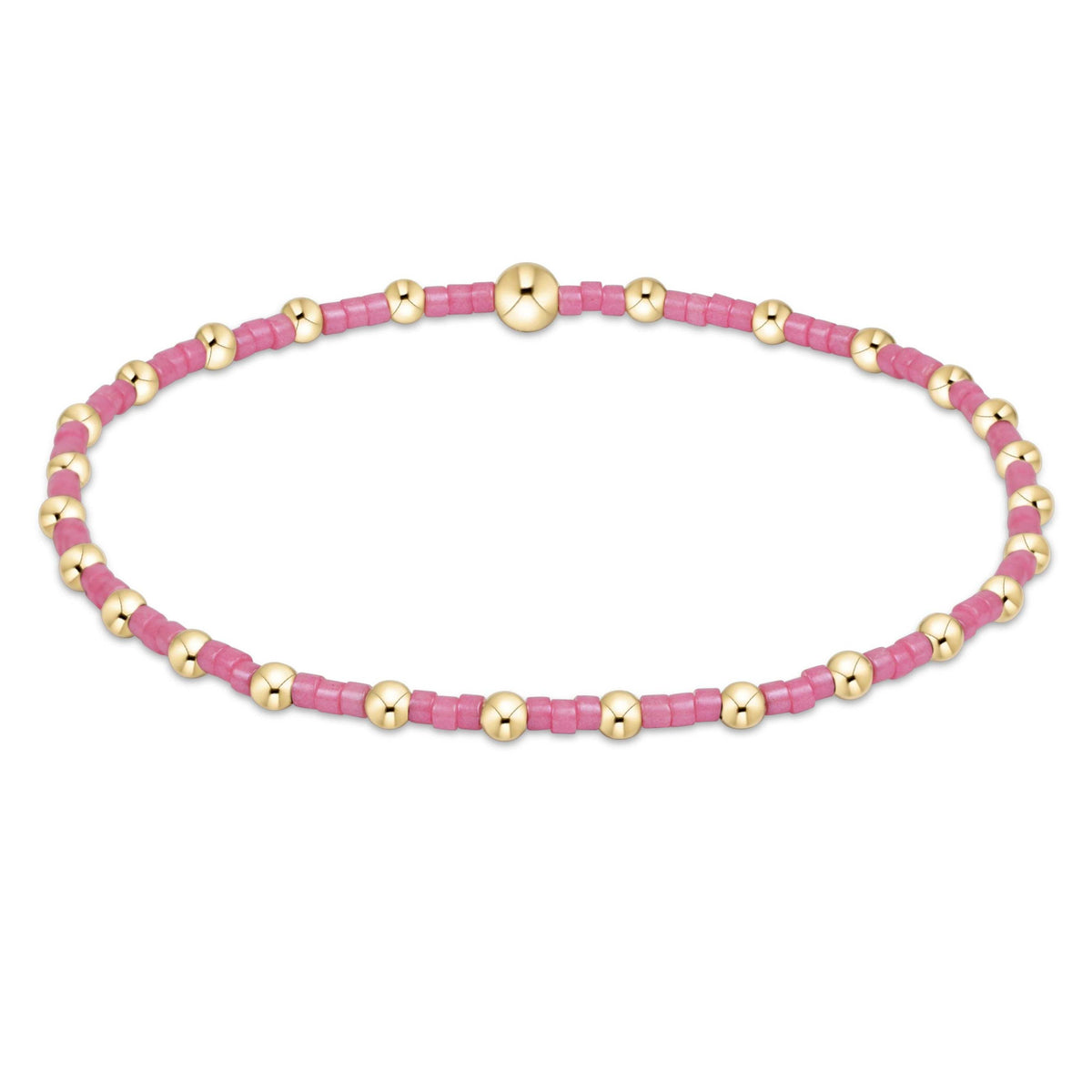 Hope Sincerity bracelet in bubblegum pink with gold-filled seed beads on elastic cord
