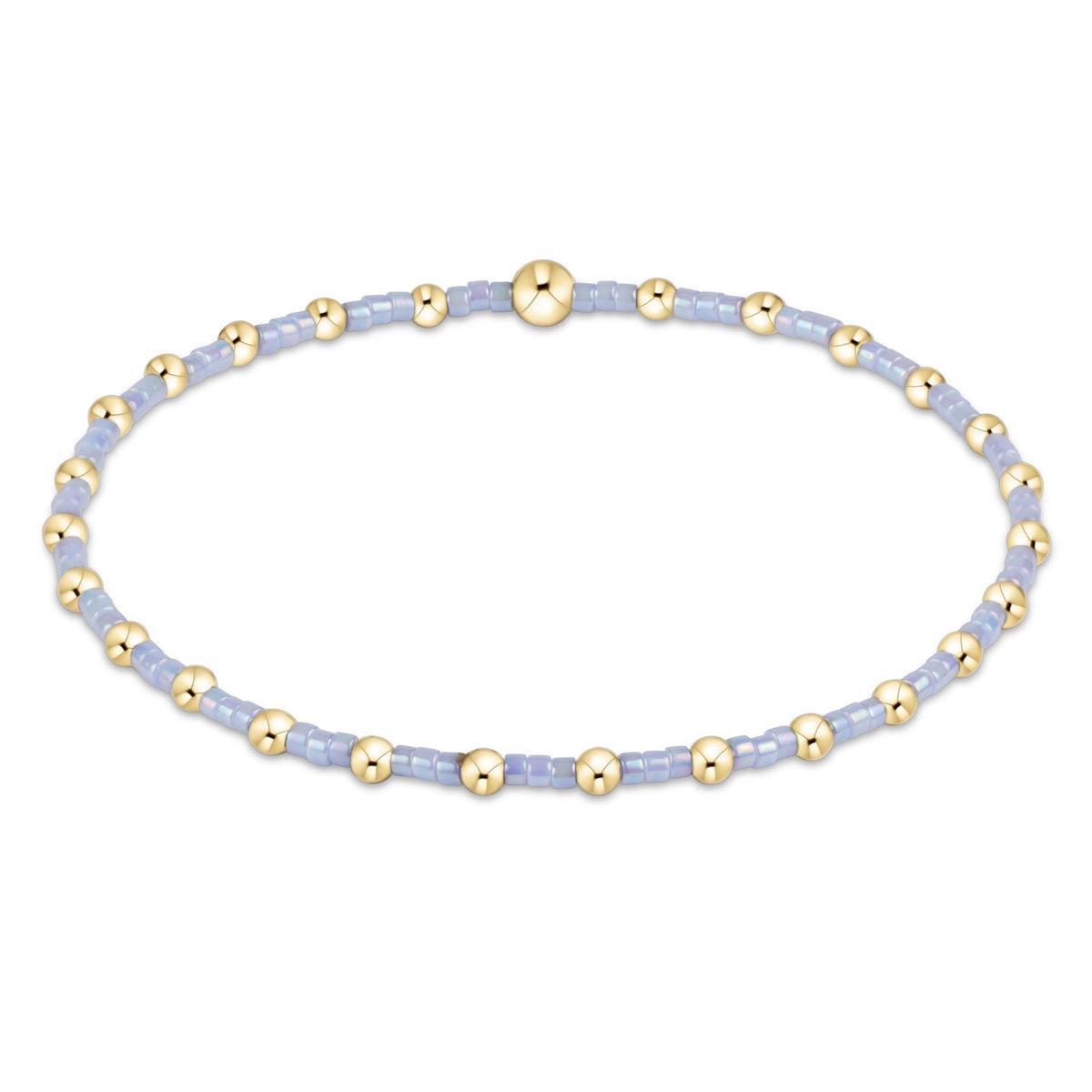 Ocean mist seed bead bracelet with gold accents on elastic band