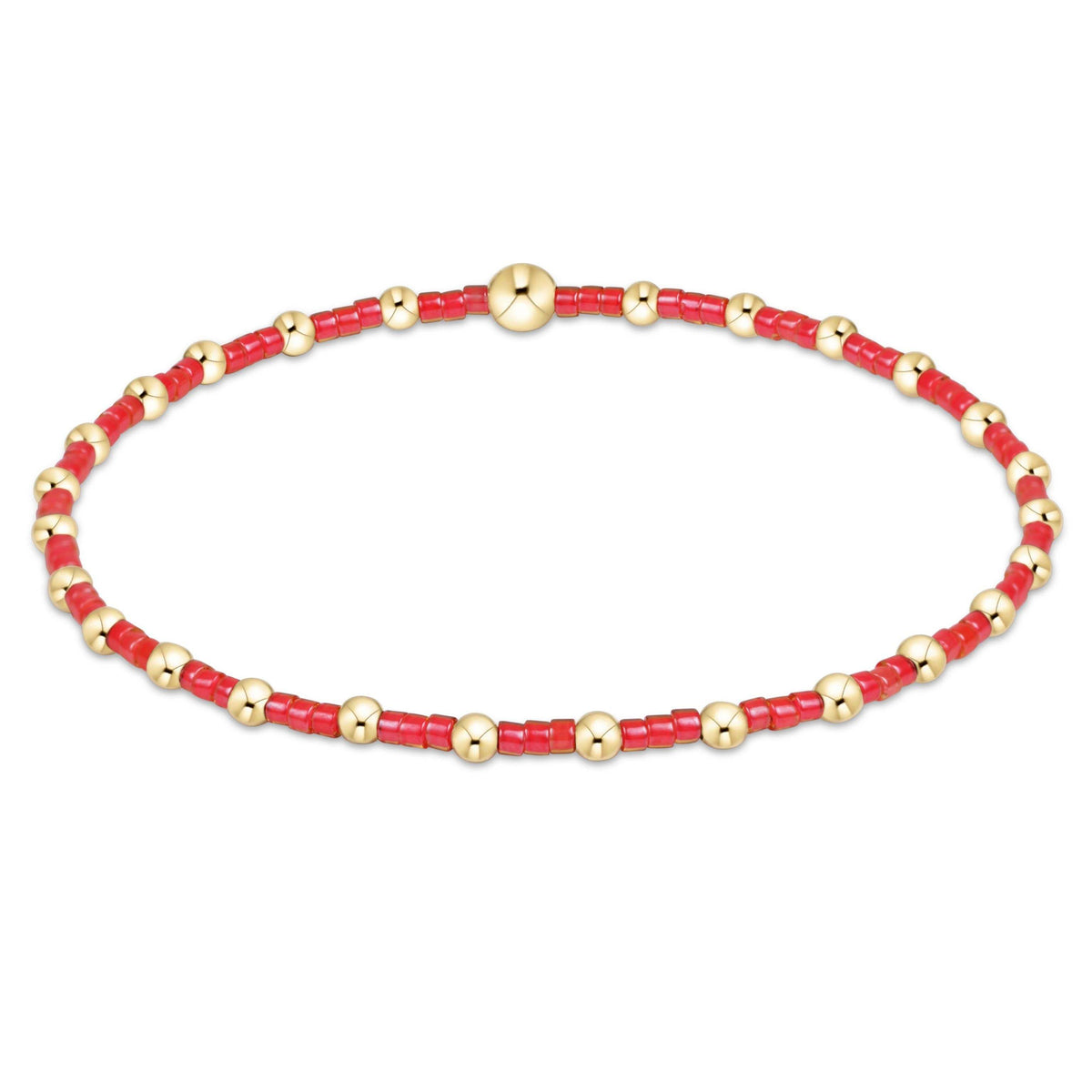 Hand-beaded Hope Sincerity bracelet in herbert color with gold-filled accents on elastic cord.