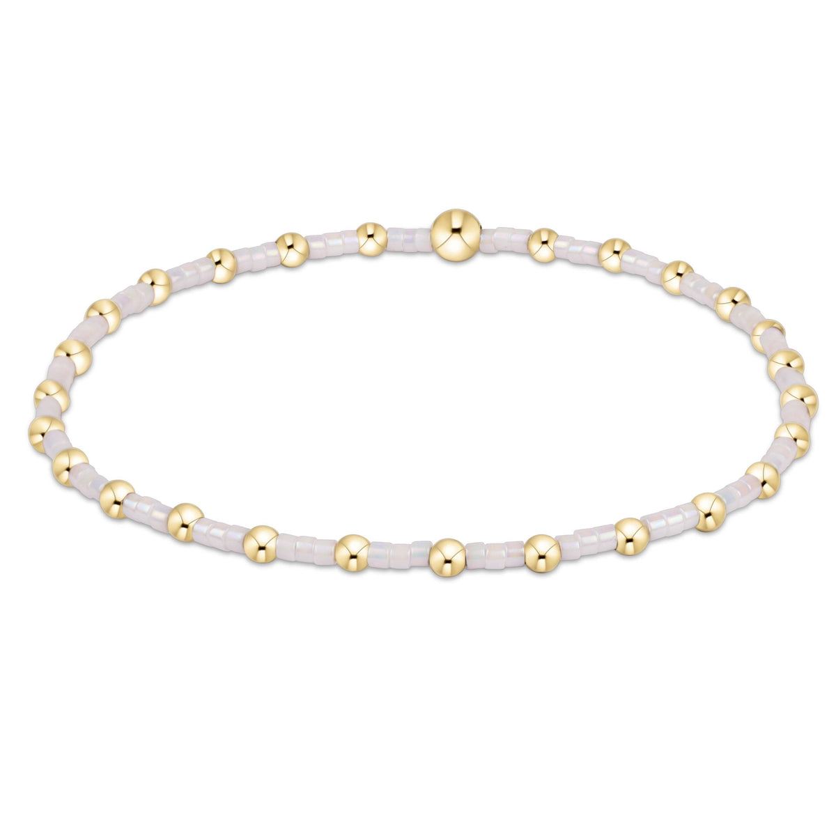 Silky white Hope Sincerity bracelet featuring hand-beaded seed beads in a stretchy elastic design.