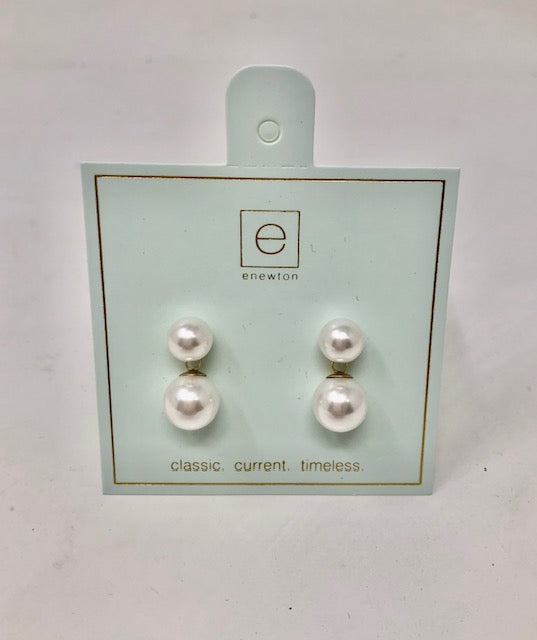 Classic Pearl 10mm Ball Drop Stud earrings on an enewton display card.