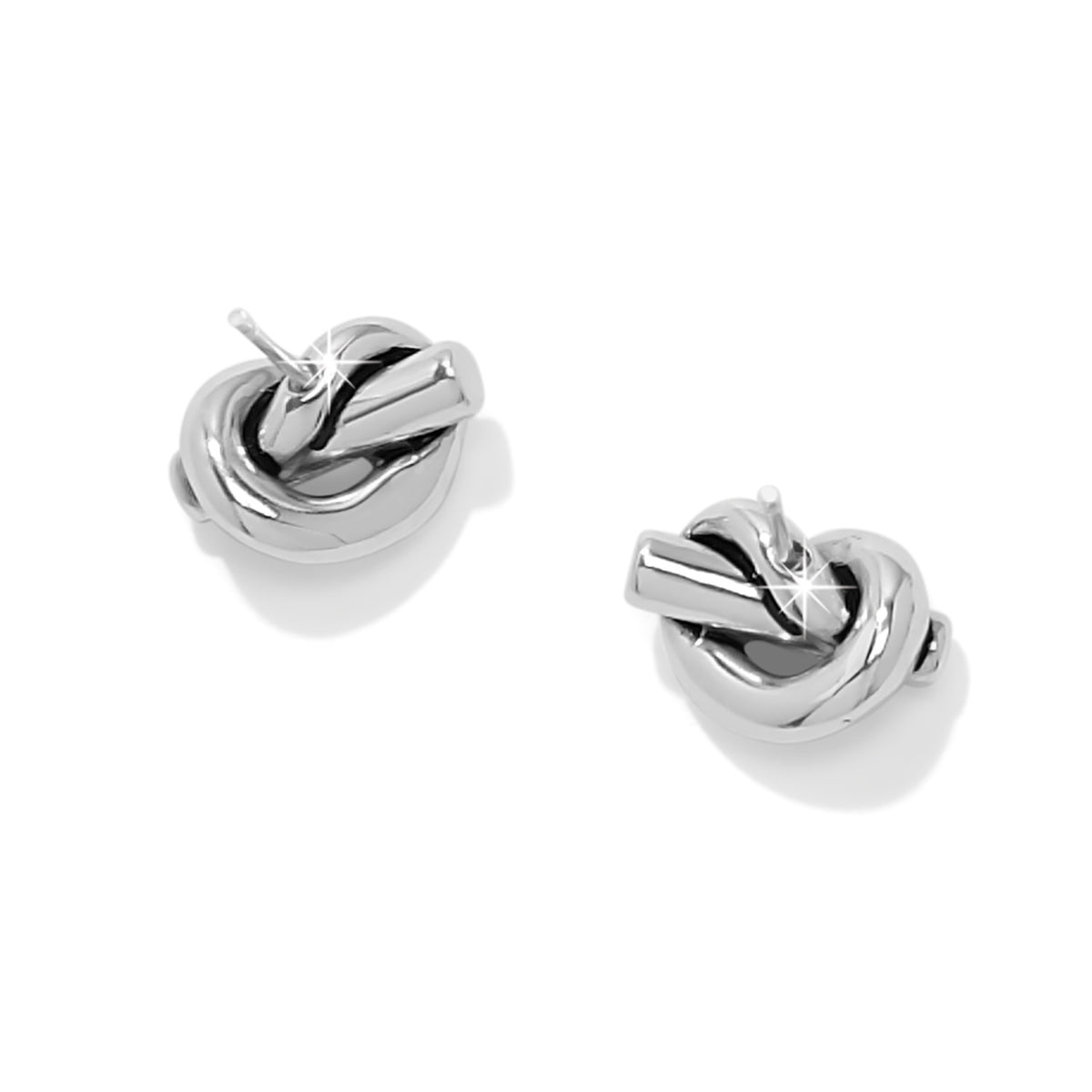 Silver plated single knot post earring with flat disc back