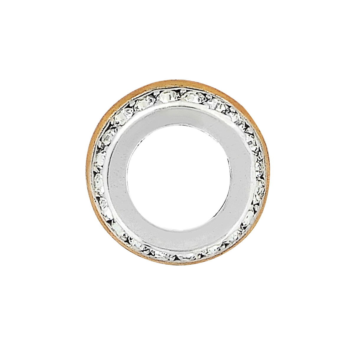 Two-tone silver and gold Intrigue Spacer bead with a circular row of fine quality crystals.