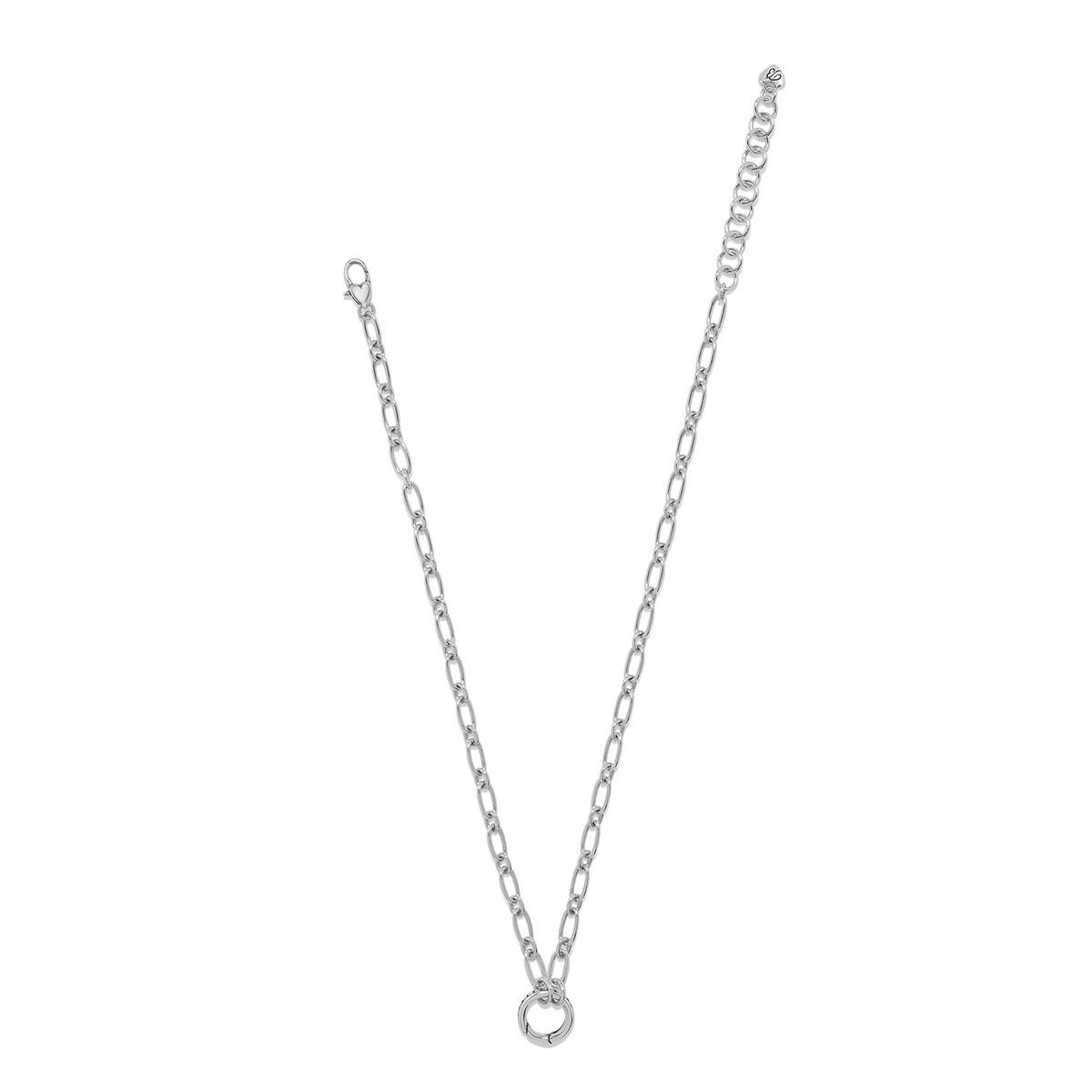 Silver-plated Isadora Dot Link necklace with an open charm ring and lobster claw closure.