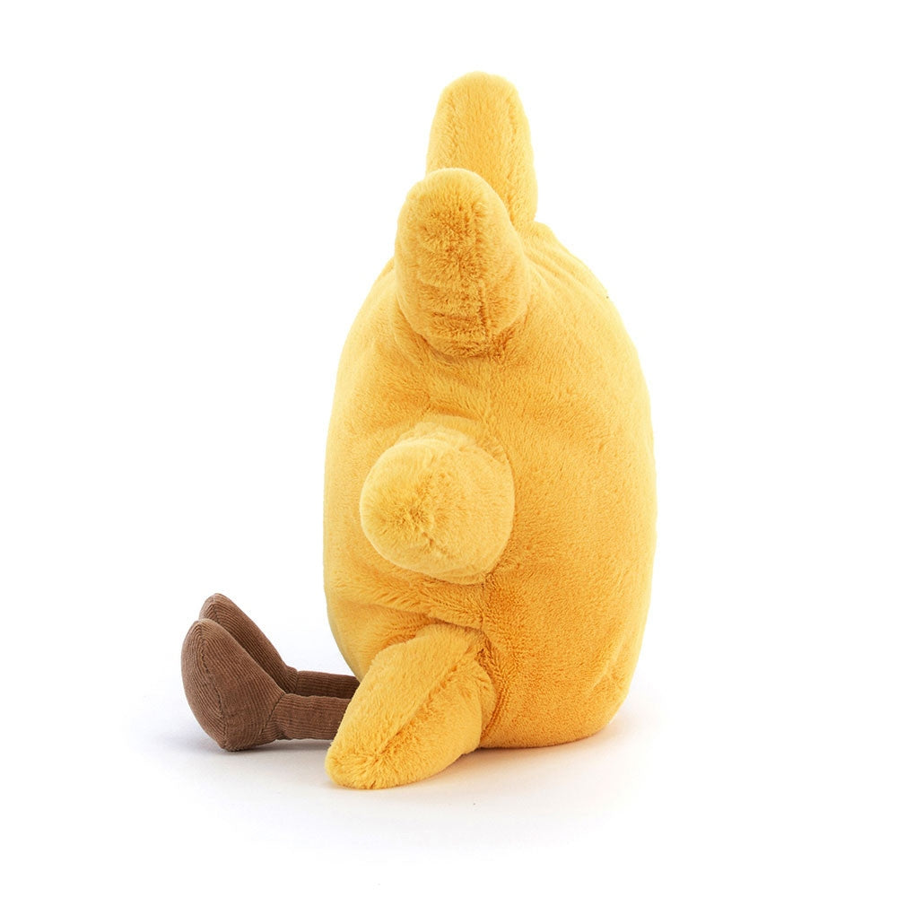 Jellycat Amuseables Sun plush toy in yellow polyester with bat wings and sleeping pose.