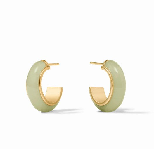 Amalfi hoop earrings in mint green acetate with 24K gold plated trim and posts.