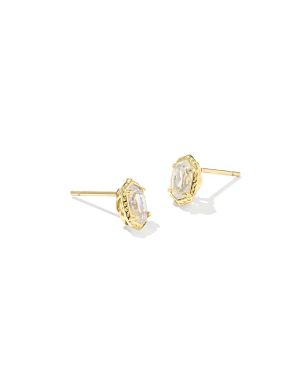 Mini Ellie Luxe Stud Earrings, Gold White CZ, UPC 196088068930