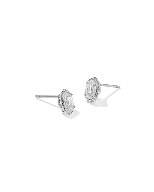 Mini Ellie Luxe Stud Earrings, Silver White CZ, UPC 196088068947