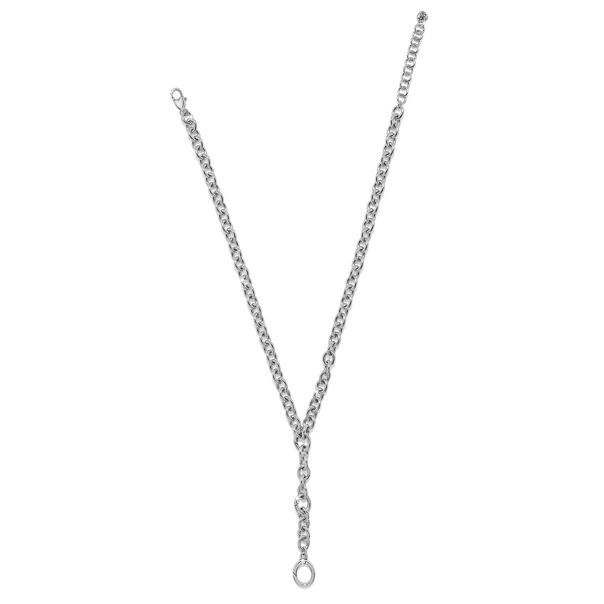 Silver-plated Luxe Y-shape necklace with a chunky chain and an open charm ring drop.