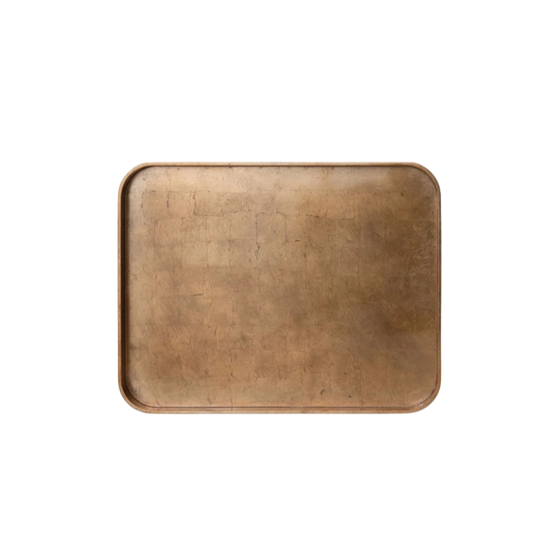 Rectangular MDF lacquered tray with a textured copper and gold foil finish and rounded corners.