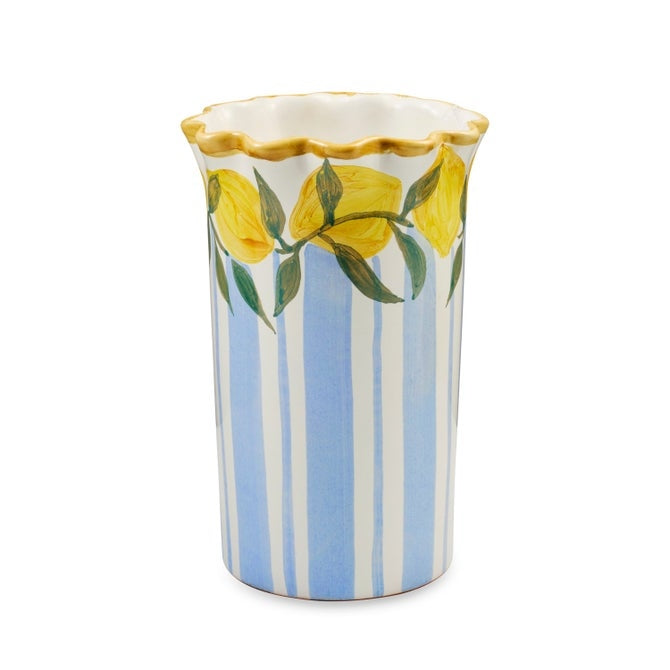 Ceramic wine chiller shaped like a cheese wheel with rind pattern