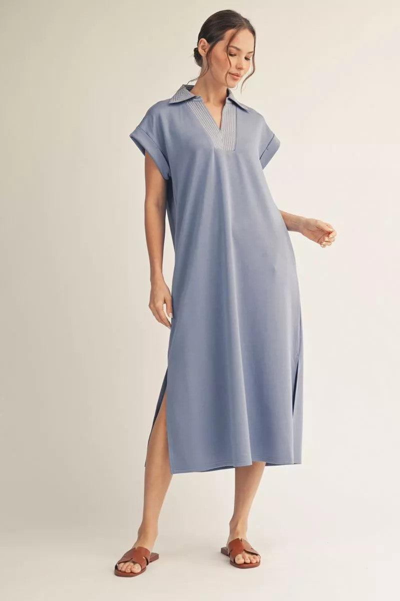 Madelyn Short Drop Shoulder Solid Midi Dress