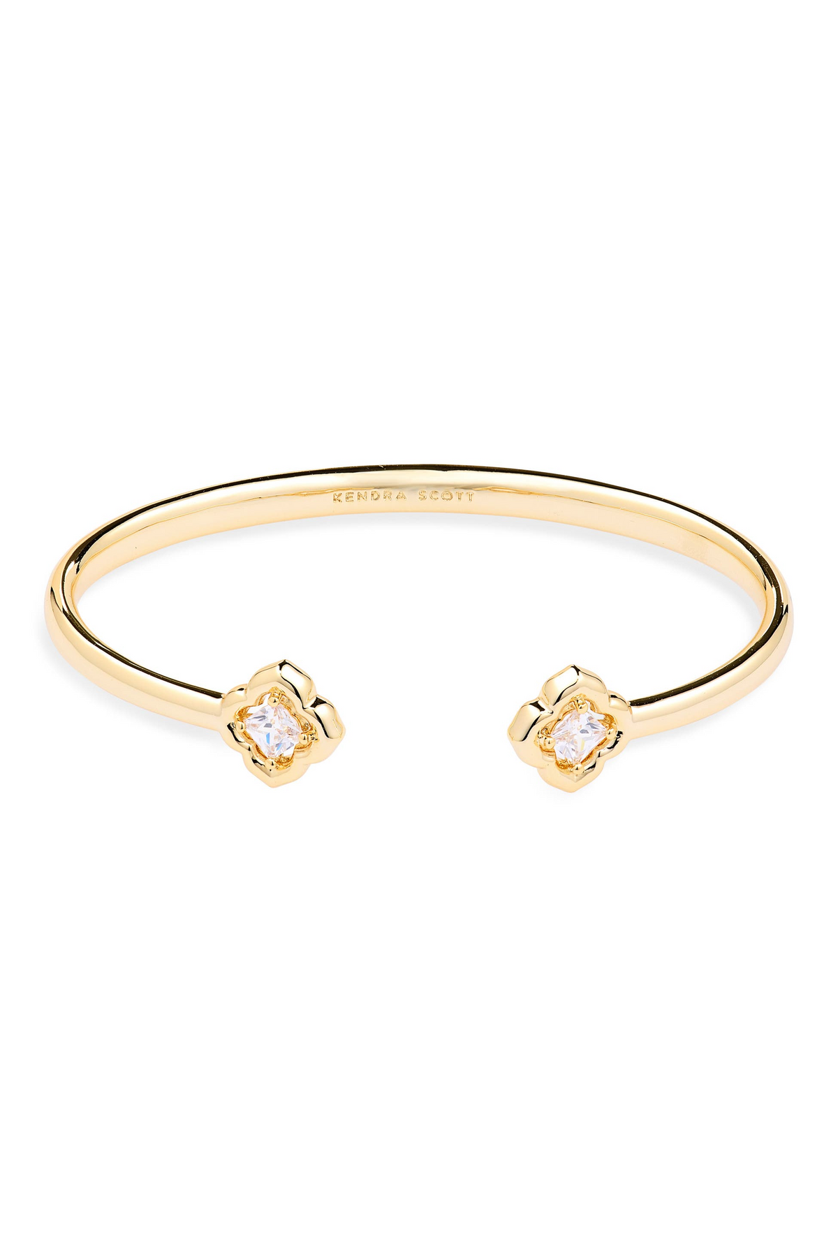 Gold-tone Mallory Crystal Cuff Bracelet with two quatrefoil-shaped crystal accents.