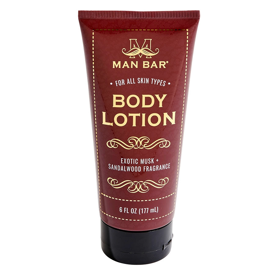 Man Bar Body Lotion in Exotic Musk & Sandalwood fragrance, 6 fl oz tube.
