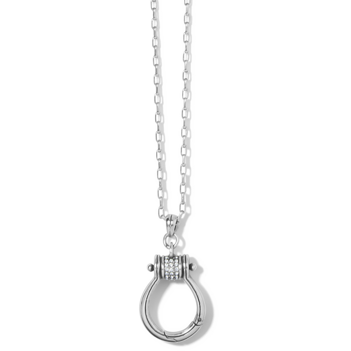 Silver plated Meridian Petite Charm Holder Necklace with crystal-accented teardrop pendant.
