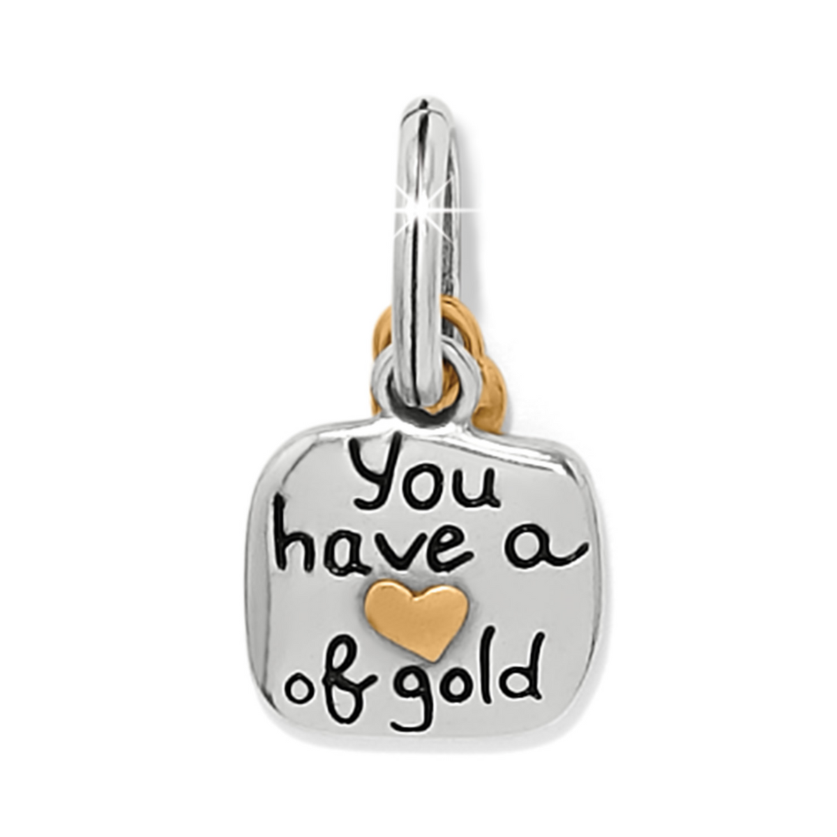 Silver square Mother Charm with 'You have a heart of gold' message and a small gold heart accent.