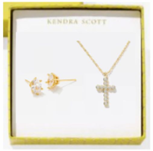 Kendra Scott Cross Crystal and Cailin Crystal Gift Set with gold-tone necklace and stud earrings.