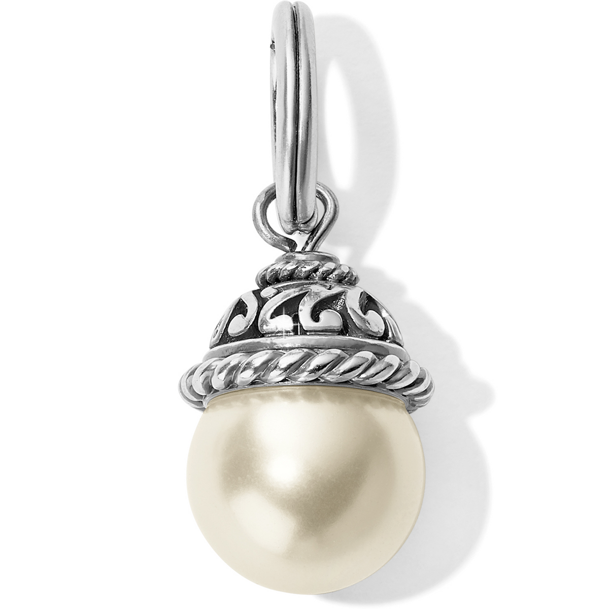 Pearlina Amulet featuring a round cream crystal pearl with a decorative silver-tone metal cap.