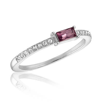 Petite lavender Baugette ring with cubic zirconia stack band